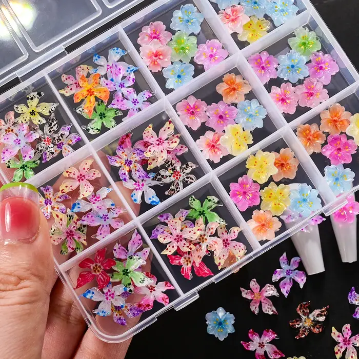 72 pièces/boîte Hawaii Hibiscus Lily Floral Nail Art breloques 3D gelée colorée cristal doux fleur d