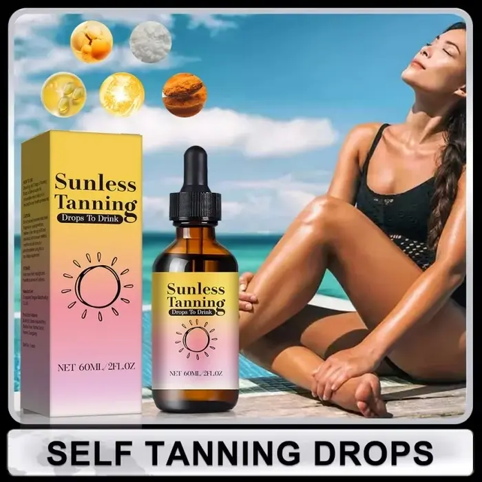 Gouttes autobronzantes 60 ml - Formule vitaminée à la bêta-carotène pour un éclat naturel sans exposition aux UV.