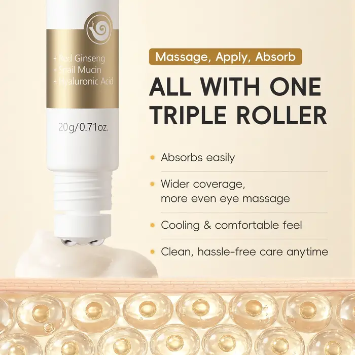 Crème pour les yeux à l'escargot LAIKOU Corée 20g Triple applicateur Hydratation intense Absorption facile Massage