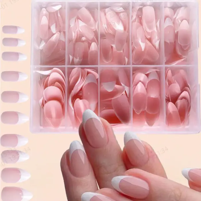 Faux ongles français blanc amande pour femmes et filles, parfait pour 03chic ou fête Billy, 120 pièc