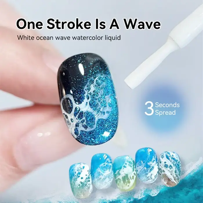 Vernis à ongles gel 10ml Blanc Effet Vague Océanique, Gel à ongles blanc effet aquarelle liquide pou