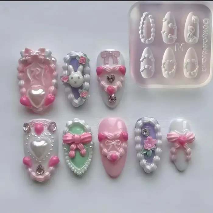 Moule à ongles en Silicone, crème à gâteau, cœur en dentelle, doux Y2K, modèle de décoration pour Na