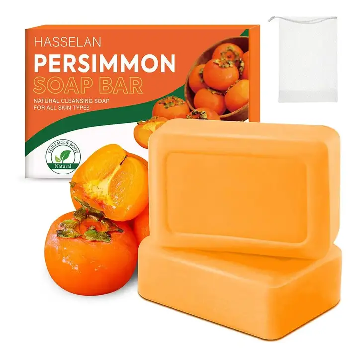 Savon Nettoyant au Kaki avec Filet Moussant – Soin Corps et Visage Exfoliant et Éclaircissant – Savo