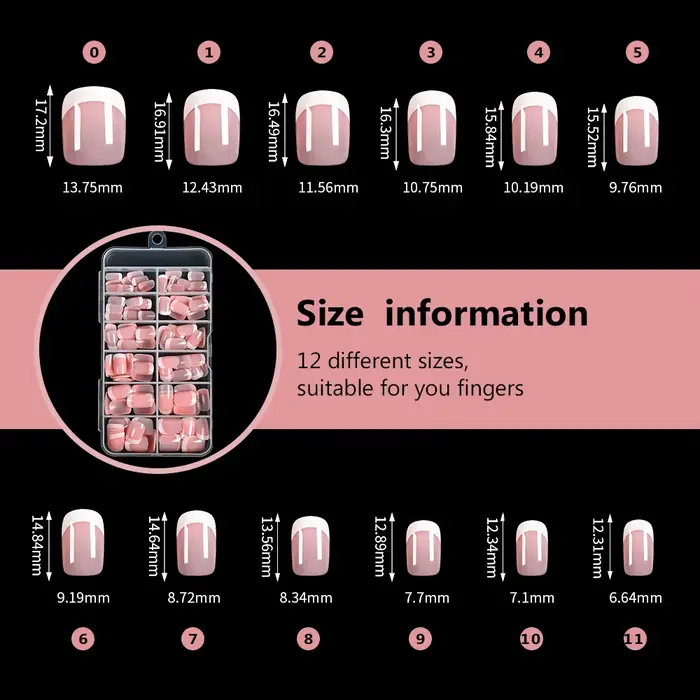 120 pièces rose français court carré faux ongles 12 tailles couverture complète presse sur ongles po
