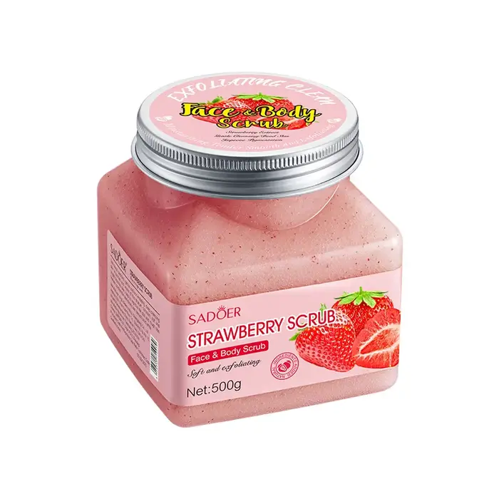 Gommage exfoliant pour la peau à la fraise, 500 g, hypoallergénique et sans alcool, frotte délicatem