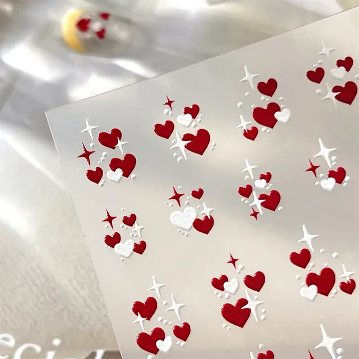 3D saint valentin amour coeur Nail Art autocollant rouge blanc croix étoiles auto-adhésif ongles déc
