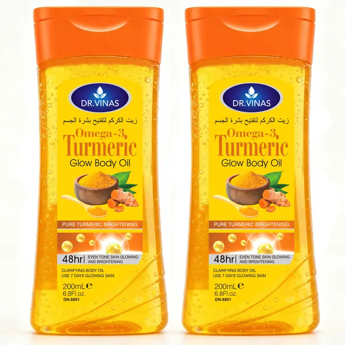 2 flacons de 200 ml d'huile corporelle éclaircissante au curcuma et oméga-3