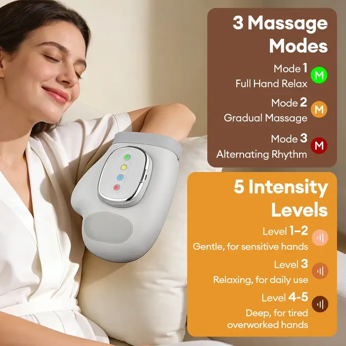 Masseur de mains à 5 niveaux avec compression par airbag