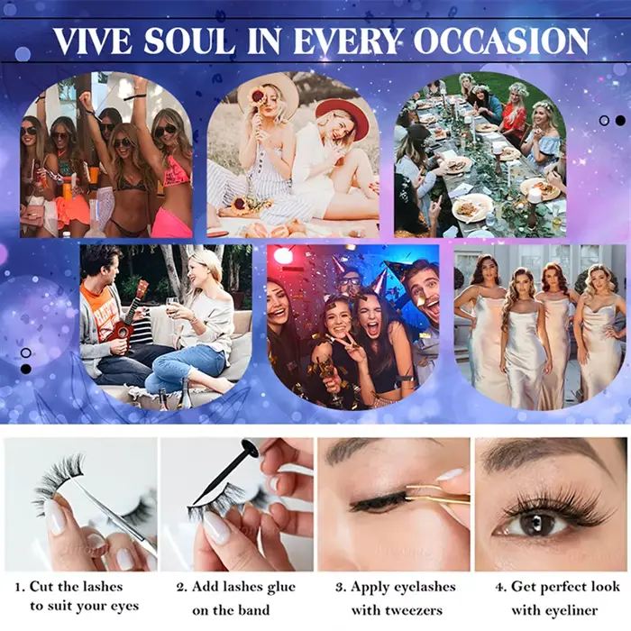 Extension de cils à tige invisible, faux cils en grappe croisée naturelle, nickel é 3D, maquillage p