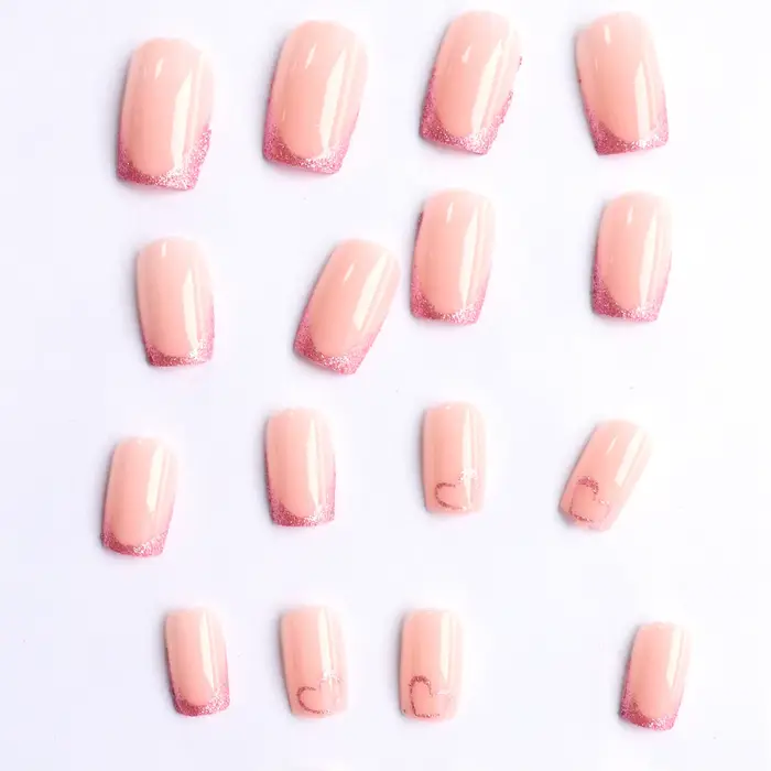 Faux ongles carrés moyens, 24 pièces, ongles français pointus en forme de cœur, ongles en acrylique
