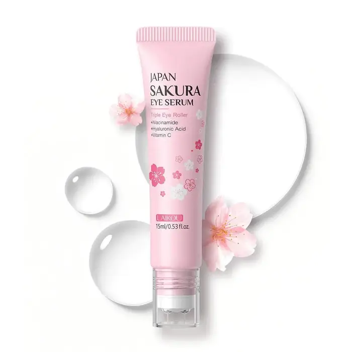 Crème raffermissante pour les yeux LAIKOU Sakura avec bille roulante, sérum hydratant à l'acide hyal