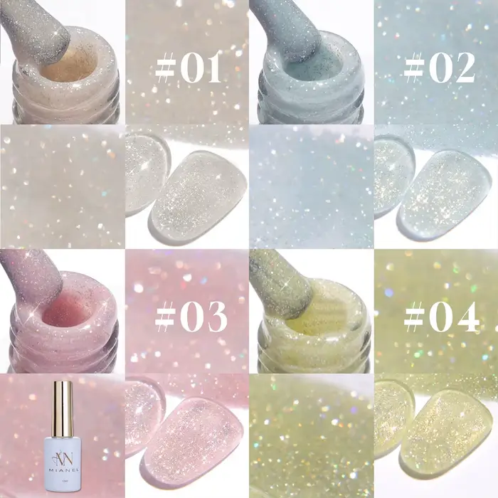 MN 1-9PCS Série de vernis à ongles gel rose, bleu, blanc, vert avec paillettes scintillantes et effe