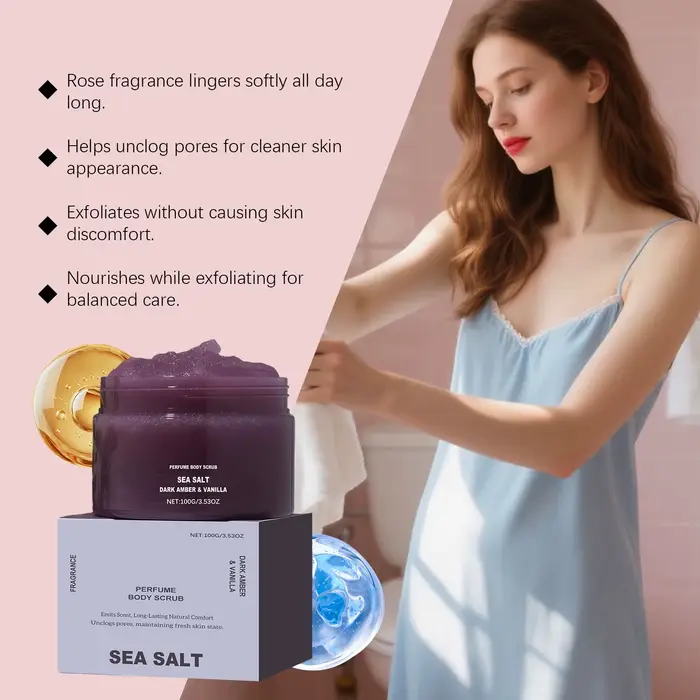 Parfum gommage corporel hydratant lissant peau exfoliant naturel sel Rose corail ambre vanille