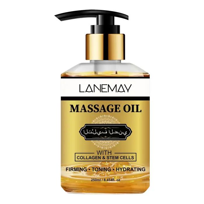 Huile de massage à base de collagène qui raffermit et hydrate la peau, soulage les tensions musculai
