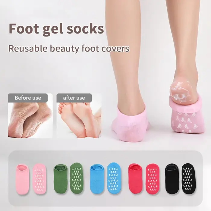 1 paire de chaussettes et gants hydratants multicolores pour les pieds secs et gercés