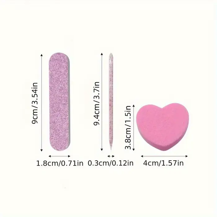 Ensemble de 12 pièces de kit de soin des ongles à paillettes roses, tampon en forme de cœur, tige en