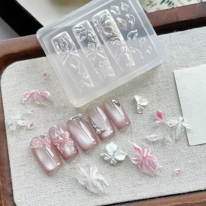 Moule à ongles en Silicone fleur de lys glacée, Gel 3D, motifs de breloques florales, moules réutili