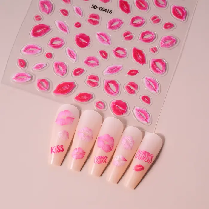 Décalcomanies autocollantes pour les ongles, stickers, lèvres rouges, amour, coeur, jour de Léon, am
