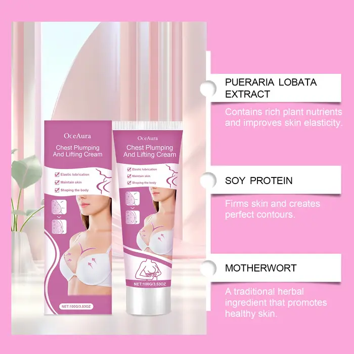 Crème Raffermissante et Volumatrice pour la Poitrine – Améliore les Seins Plats et Tombants – Soin et Massage