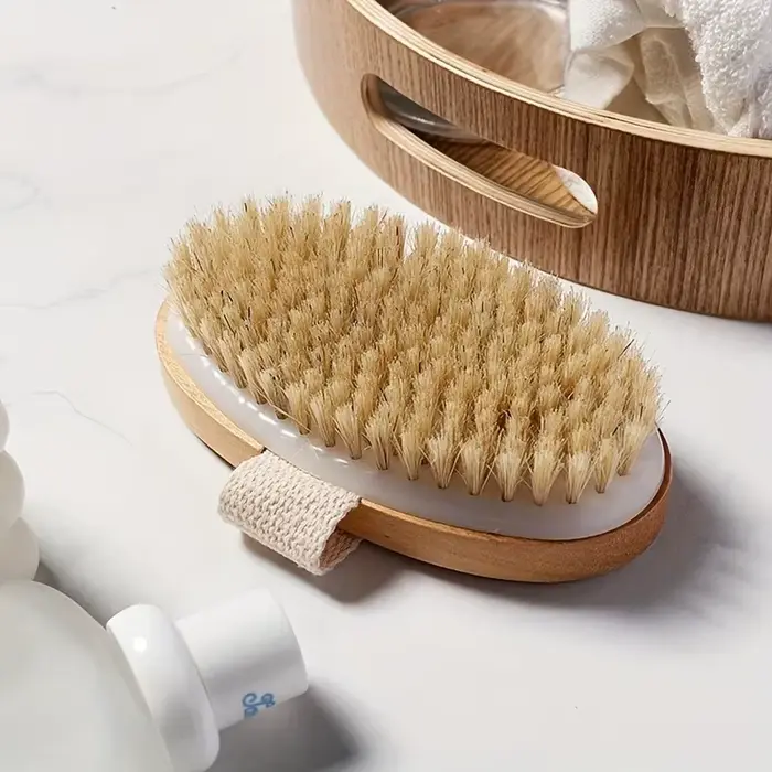 Brosse pour le corps sec avec exfolie - Poils naturelles pour un usage humide et sec | Masseur de cellulite de qualité