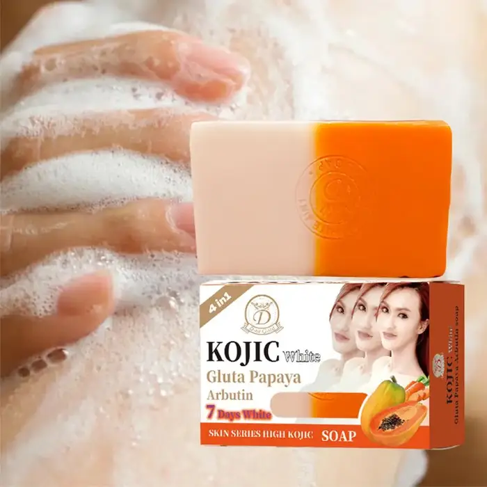 Savon à l'huile essentielle de papaye et d'acide kojique 160g, savon artisanal hydratant pour le bain nettoyant à la vitamine C