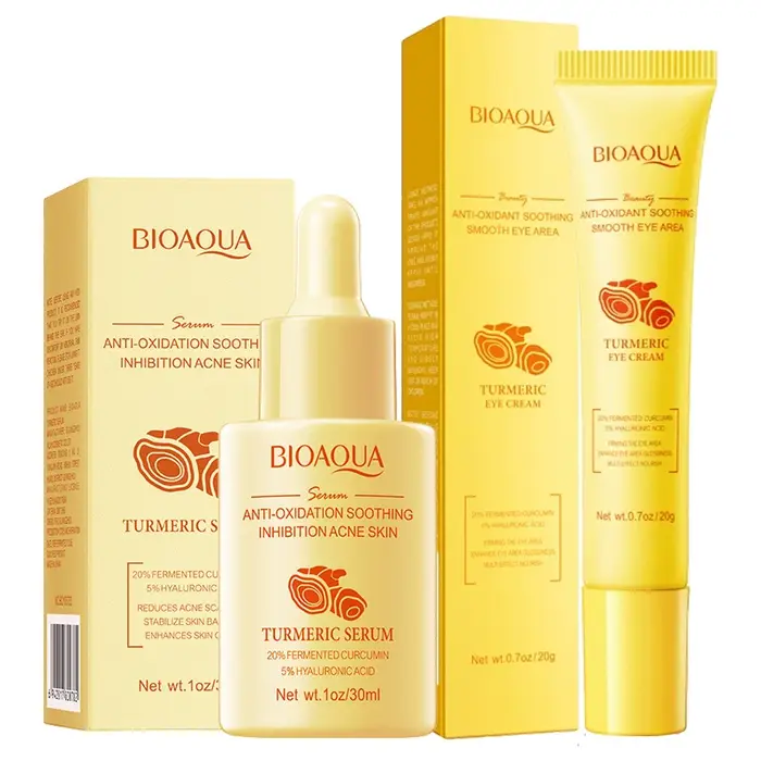 BIOAQUA curcuma ensembles de soins de la peau Anti-âge Anti-acné sérum pour le visage hydratant Anti