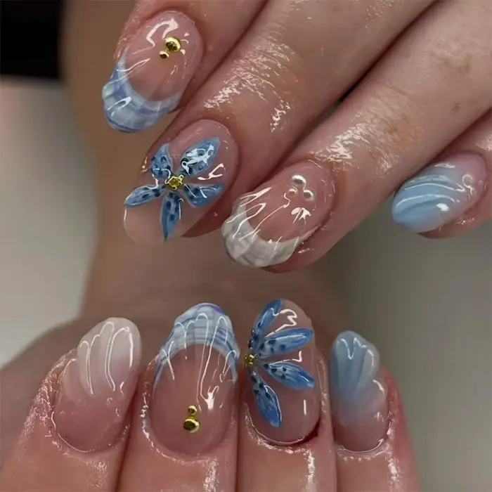 Autocollants pour ongles en Gel 3D ovales courts