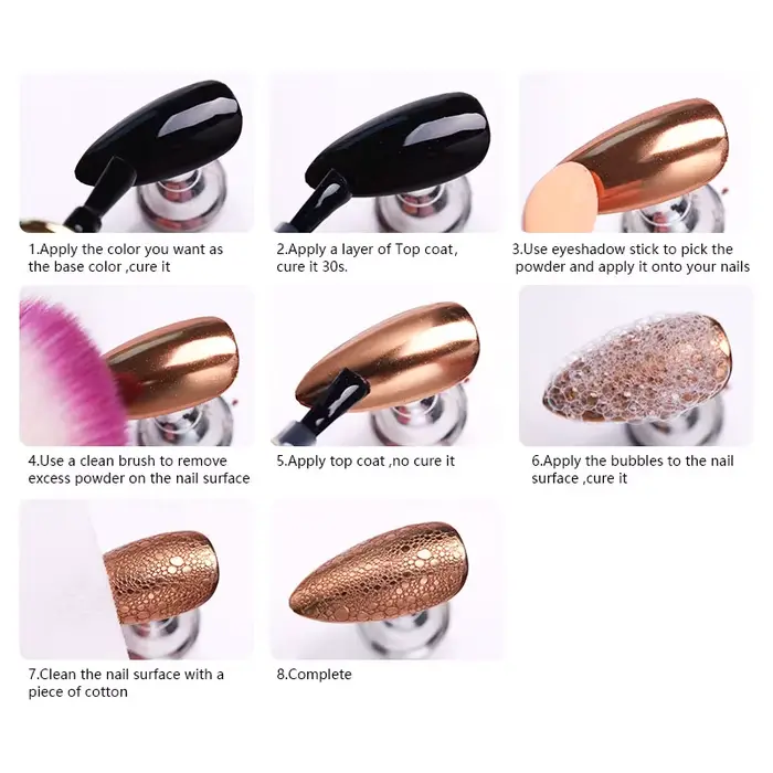 Poudre d'or et d'argent pour Nail Art, paillettes, Rose, champagne, vernis Gel UV, poussière, effet
