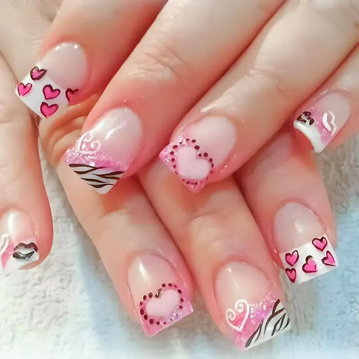 Y2K – faux ongles français noirs pour filles, 24 pièces, courts, carrés, à pression, rose, amour, cœ