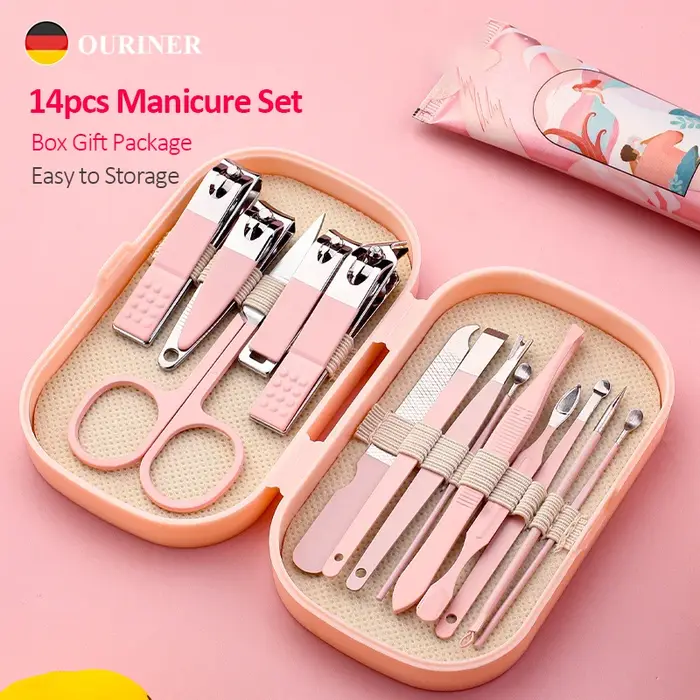 Ensemble de manucure et pédicure de luxe pour hommes et femmes, ciseaux à ongles, coupe-ongles, cuil