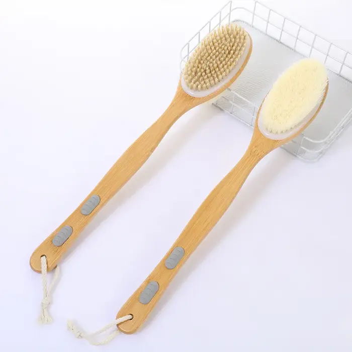 Brosse de douche à poils doux et durs, manche long double face, exfoliant corporel pour le dos, adap