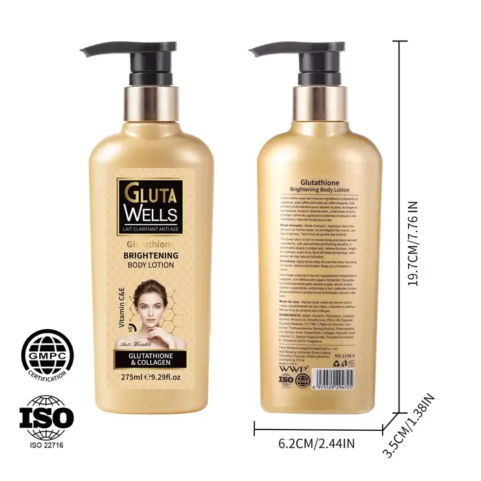 GLUTA WHITE Lotion corporelle au glutathion 275ml - Soin éclaircissant et hydratant pour la peau ave