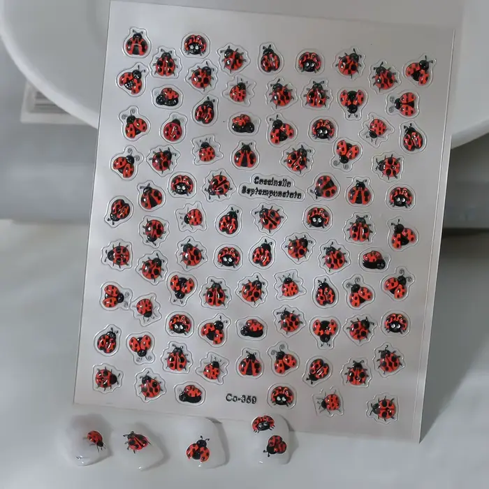 Coccinellidae Nail Art autocollants 5D en relief auto-adhésif décalcomanies mélange conception insecte ongles curseur