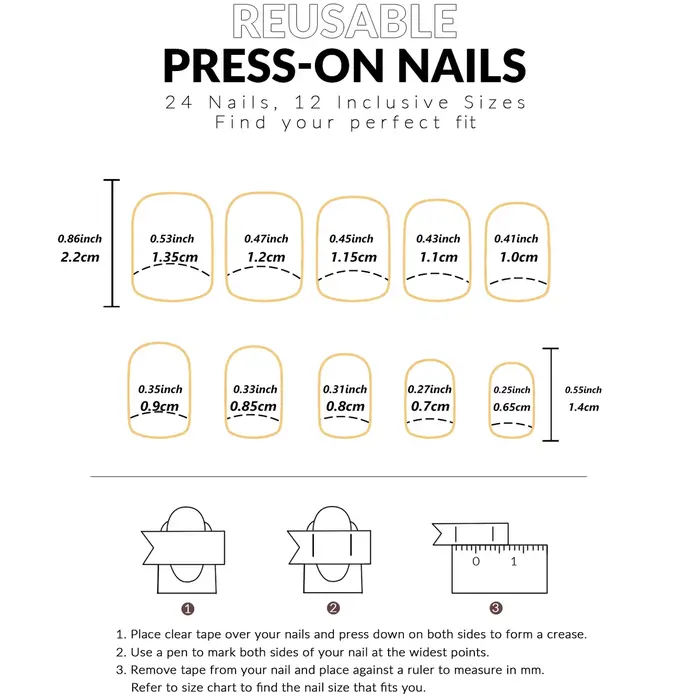 Faux ongles carrés moyens, 24 pièces, ongles français pointus en forme de cœur, ongles en acrylique
