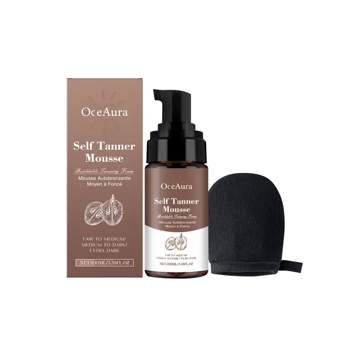 Mousse autobronzante sans soleil, effet bronzant naturel durable, application uniforme, nourrit la p