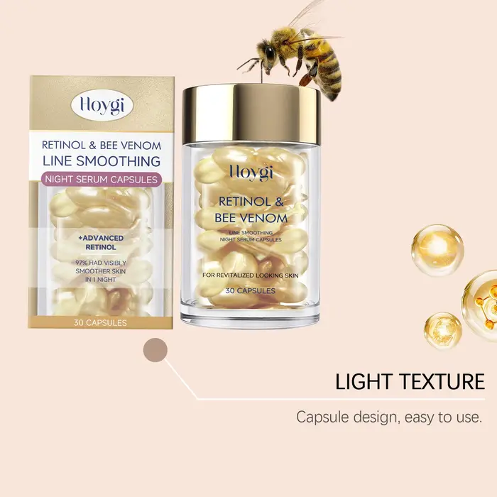 Les capsules faciales au venin d'abeille au rétinol Hoygi hydratent en douceur la peau du visage
