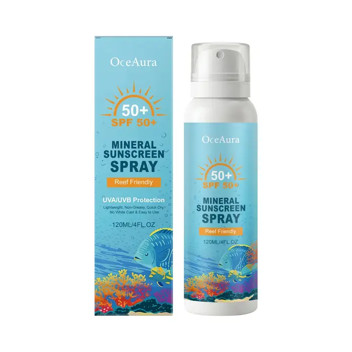 Spray solaire minéral hydratant non gras 120 ml, protection UV, rafraîchissant et nourrissant, pour 