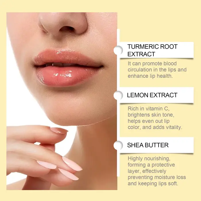 Baume à lèvres citron gingembre curcuma mélanine foncée enlever masque brillant huile exfoliant propre améliorer la