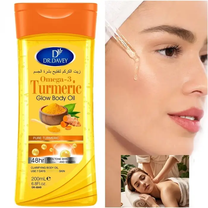 2 flacons de 200 ml d'huile corporelle éclaircissante au curcuma et oméga-3, soin hydratant et nourr