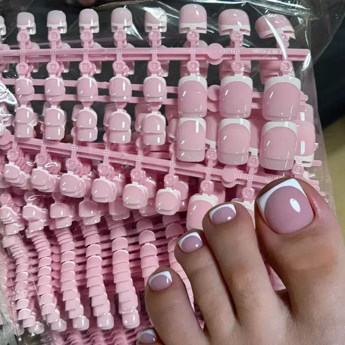 120 pièces court carré faux ongles d'orteil conseils rose français doux Gel presse sur ongles bord b