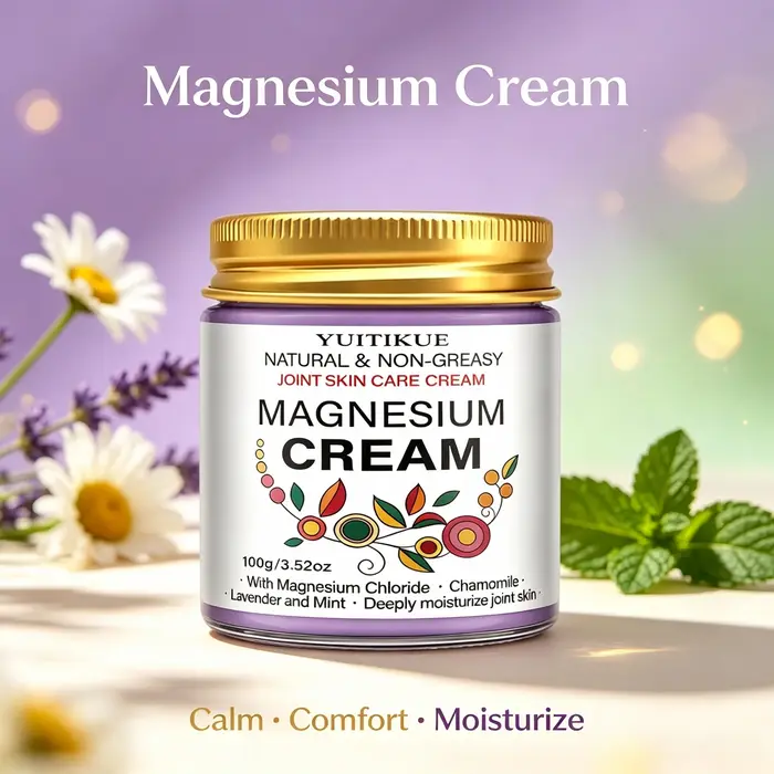 Crème corporelle au magnésium, extrait de camomille, lavande et menthe, non grasse, hydratation prof