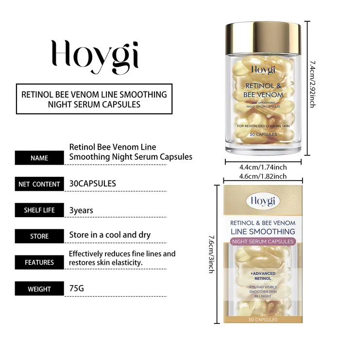 Les capsules faciales au venin d'abeille au rétinol Hoygi hydratent en douceur la peau du visage