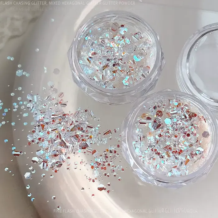 2 bouteilles de paillettes hexagonales Ultra-fines pour ongles, bulle 3D Super brillante, paillettes
