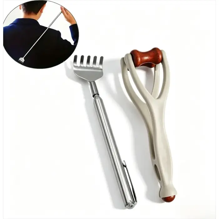 Ensemble gratte-dos et masseur de mains : Outil extensible pour le dos + rouleau à billes pour les doigts