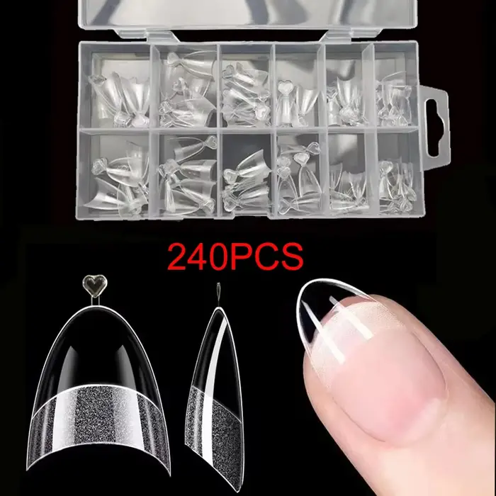 240 pointes d'ongles pré-filées en amande semi-coupées, clous à pression semi-mat XS, adaptés aux pe