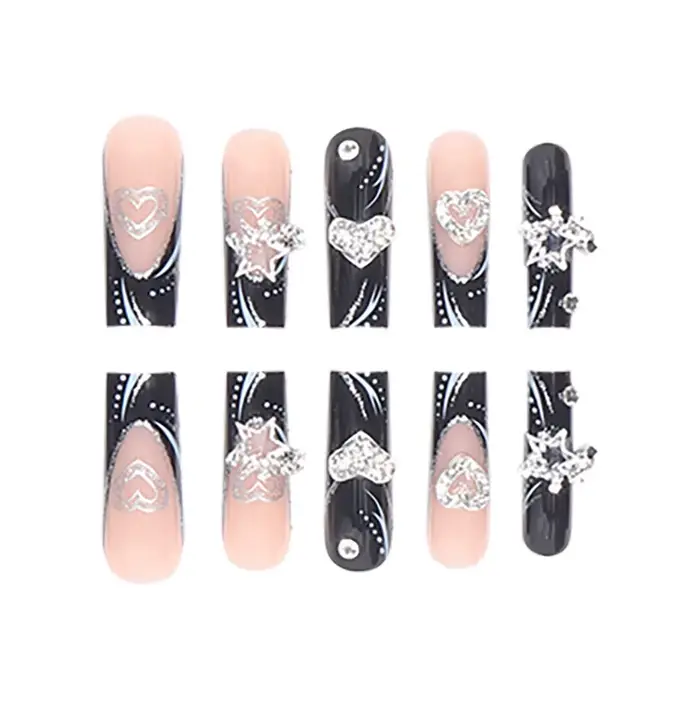 24 pièces/1 boîte noir français portant un Patch pour ongles doux et frais paillettes étoiles d'amou