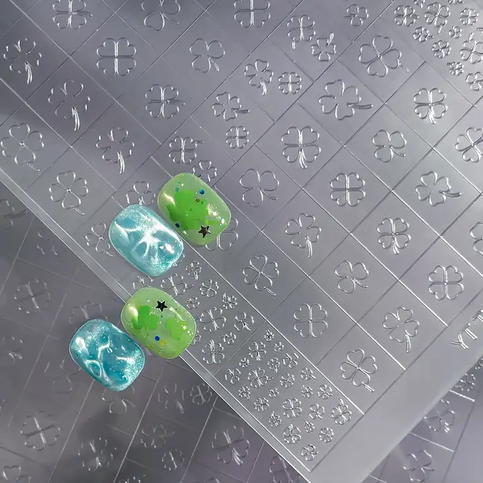 Autocollants pour ongles français multi-design, autocollants transparents à carreaux peints par pulv