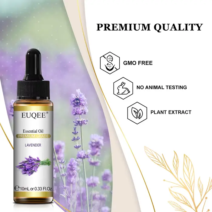 EUQEE 10ml Huile Essentielle Naturelle Pure Lavande Jasmin Eucalyptus Vanille Bois de Sandal Orange Citron Oregano Rose