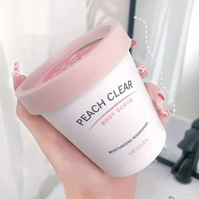 Gommage corporel à la crème glacée hypoallergénique au pêche, exfoliant et hydratant à base de minér