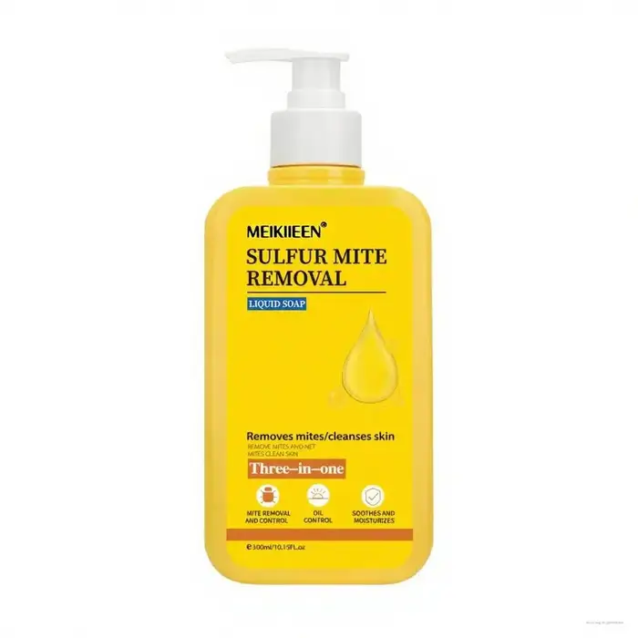 Gel Douche Exfoliant Anti-Acariens au Soufre, Nettoyant Corporel en Profondeur pour le Dos, Bouteill